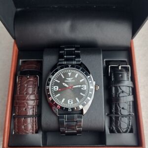 GIANELLO MEN'S WATCH GIANELLO DRIFT BLACK INTERCHANGEABLE 3 STRAP WATCH SET NEW